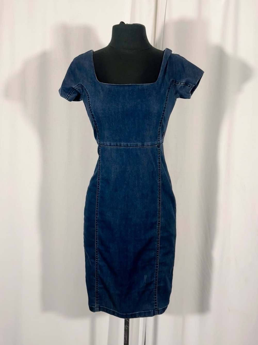 Armani Jeans Blue Denim Bodycon Midi Dress - Picture 2 of 9